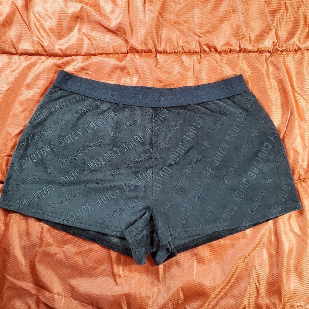 Juicy Couture Size XL Black Velour Logo Sleepwear Lounge Shorts Elastic Waist